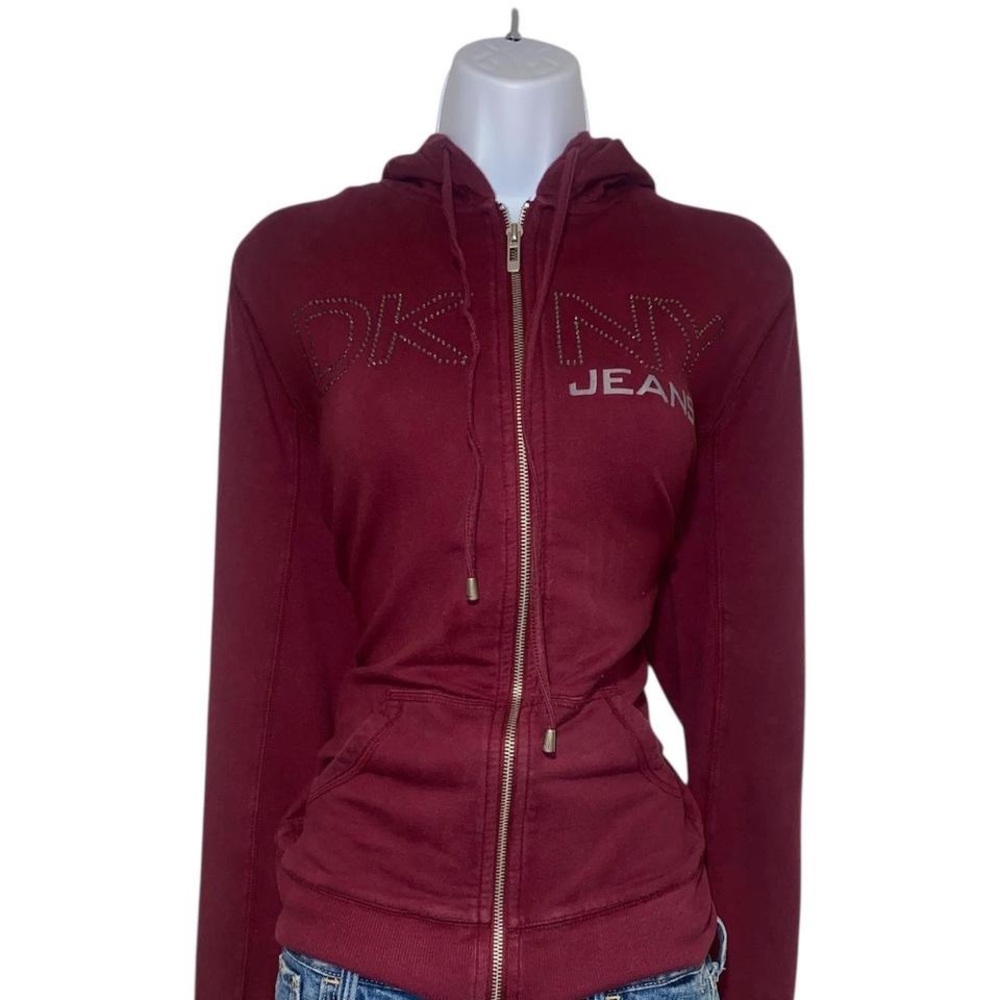 DKNY burgundy zip up hoodie with rhinestone logo